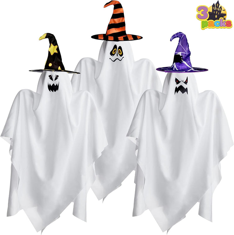 27.5“ Hanging Ghost with Witch Hat and Color Face, 3 Pack - JOYIN