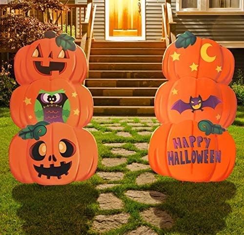 Pumpkin & Ghost Metal Stake, 2 Sets