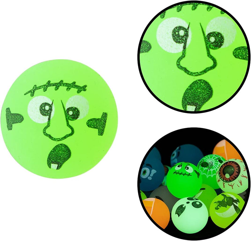 Halloween Glow-in-the-Dark Bouncy Balls with 12 Varied Designs, 72 Pcs