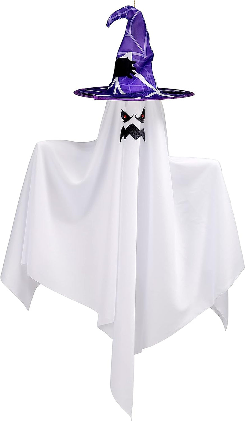 27.5in Hanging Ghost with Witch Hat and Color Face, 3 Pack