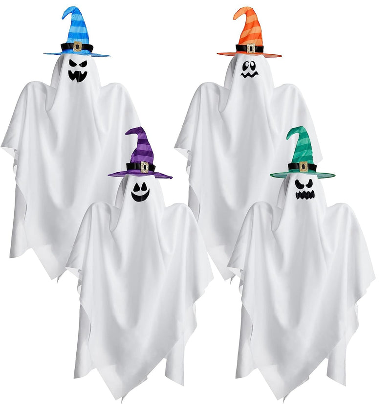 Hanging Ghost with Colorful Hat, 4 Pack