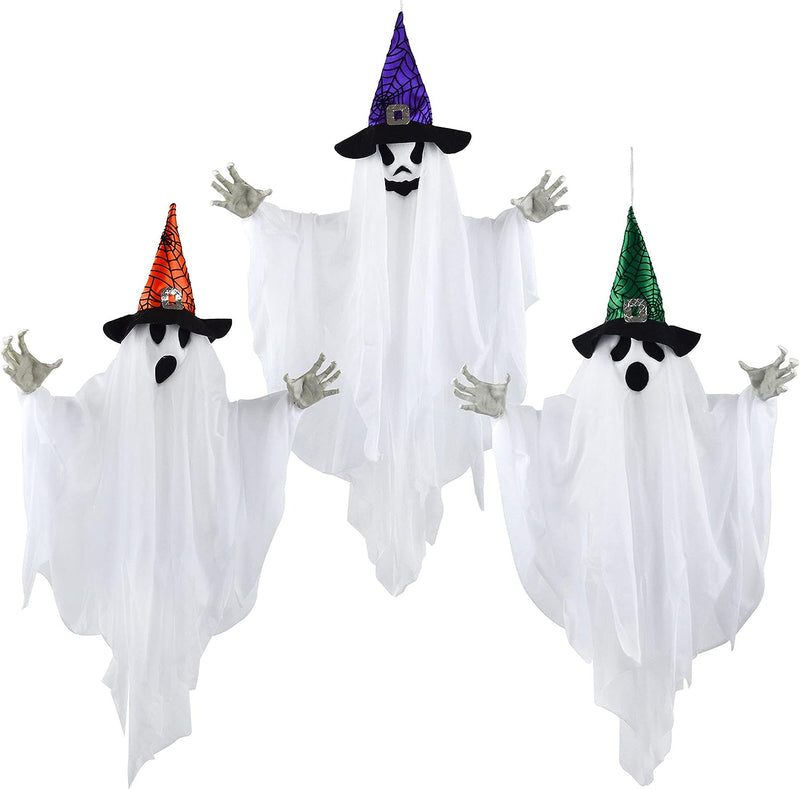 24.8in White Ghost with Colored Hats, 3 Pack