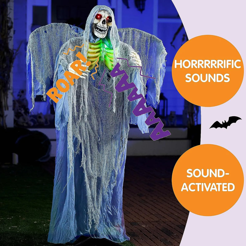63in Halloween Standing Grim Reaper with Wings & Light-Up Eyes