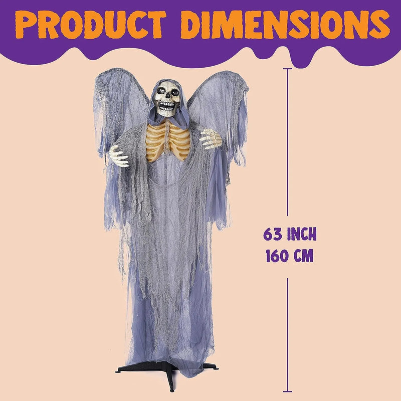 63in Halloween Standing Grim Reaper with Wings & Light-Up Eyes