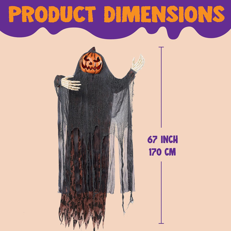 67in Halloween Animatronics Standing Pumpkin Scarecrow Decoration