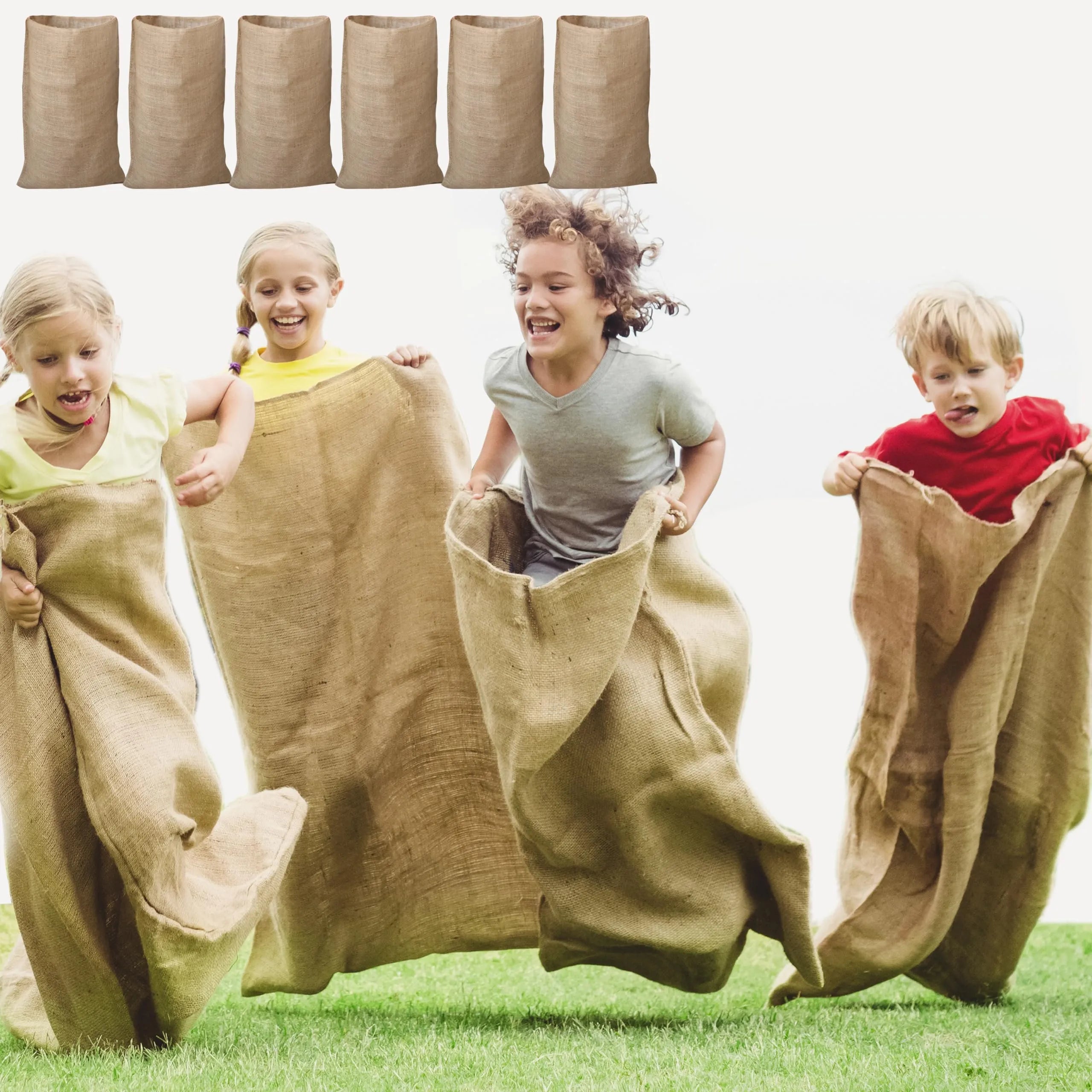 6 Pack Large Burlap 39in x 25in Potato Sacks Racing Bags for Kids & Ad