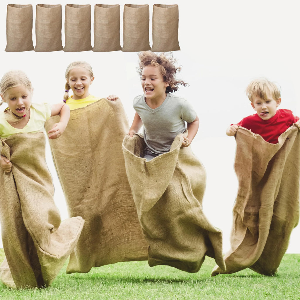 6 Pack Large Burlap 39in x 25in Potato Sacks Racing Bags for Kids Ad