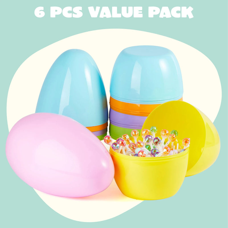 6Pcs 10in Large Plastic Colorful Easter Eggs Fillable for Easter Egg Hunt