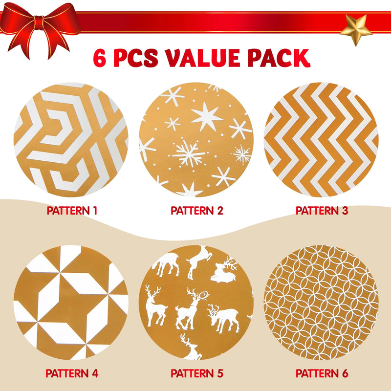 6Pcs Christmas Boxes, Foil Golden Patterned Shirt Wrap Boxes 17in x 11in x 2.5in