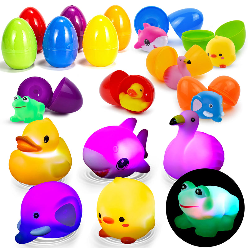 6Pcs Light Up Bath Toys with 3.2in Prefilled Easter Eggs for Easter Egg Hunt