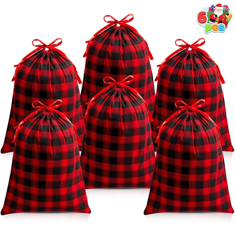 6Pcs Reusable Christmas Fabric Drawstring Gift Bags 19in x 14.5in