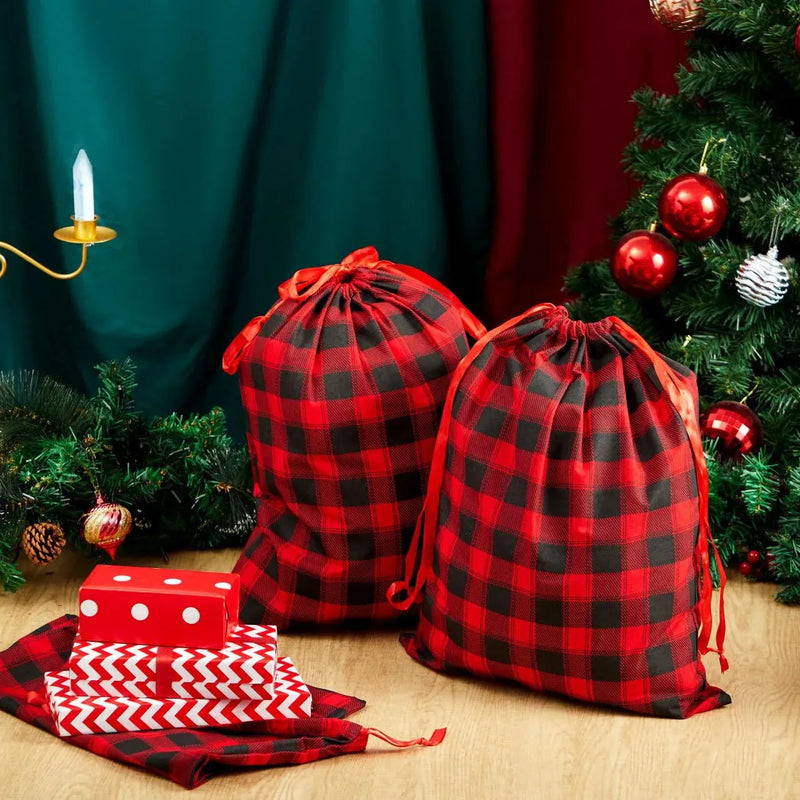 6Pcs Reusable Christmas Fabric Drawstring Gift Bags 19in x 14.5in