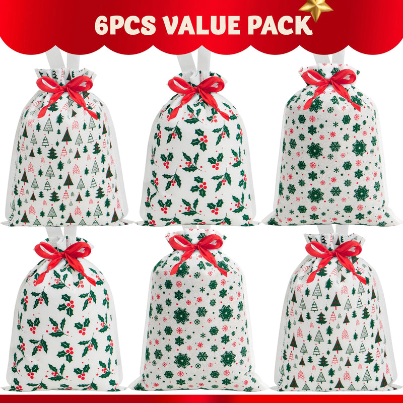 6 Pieces Christmas Drawstring Gift Bags for Party Decoration