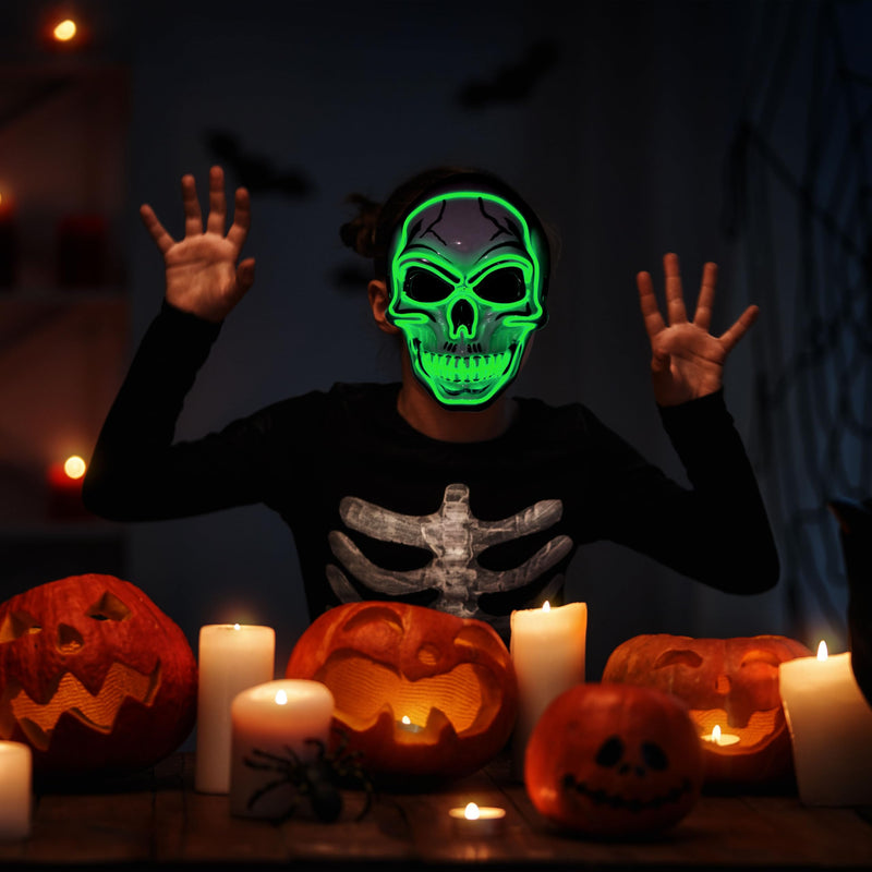 Halloween LED Skull Mask with Light Up Gloves, Green