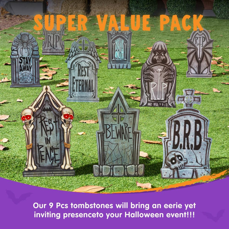 16" 9 Pcs Halloween Tombstones Decorations