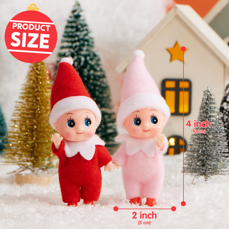 2PCS Christmas Tiny Elf Plush Doll, Red Pink