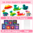 28 Pcs Kids Valentines Day Cards with 3D Printed Mythical Creatures Toys