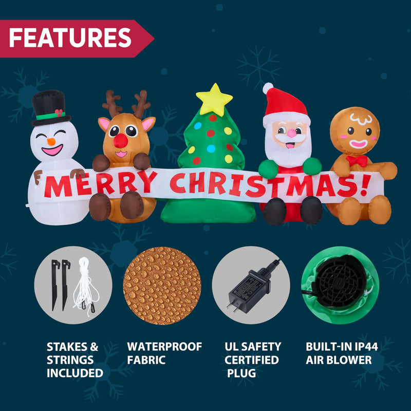 8 FT Long Christmas Inflatable Decoration Four Xmas Characters and Christmas Tree