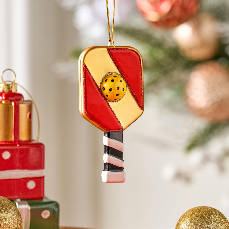 Christmas Pickleball Paddle Glass Small Ornament