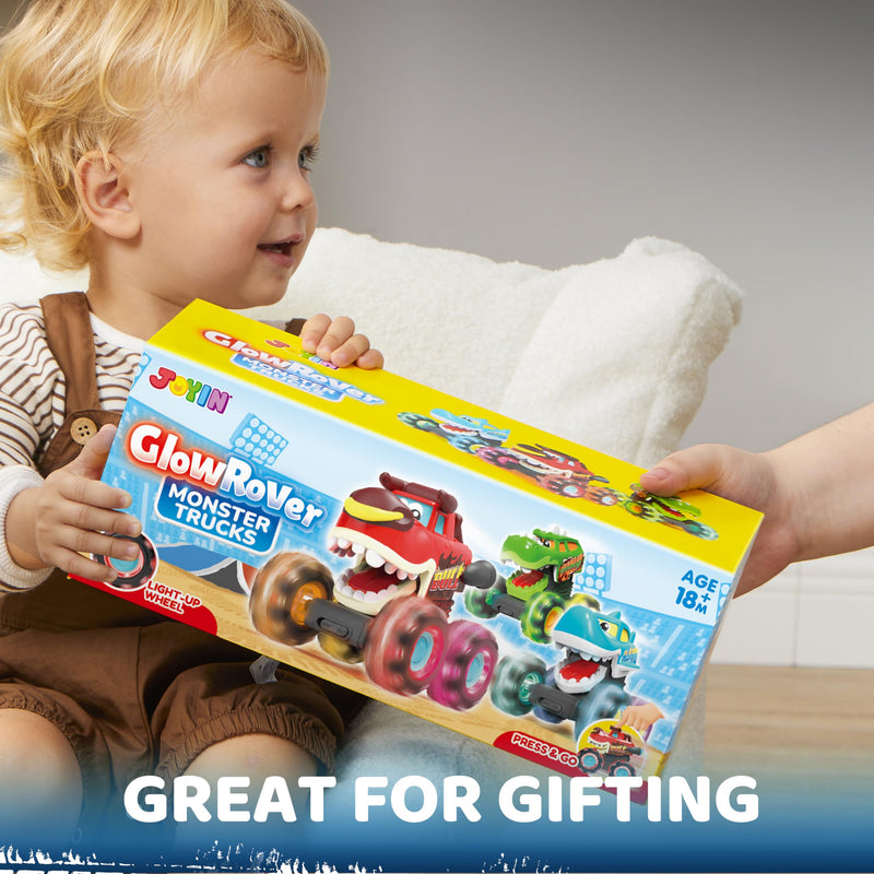 3 Pack Monster Truck Toy - Motion Activated Light Up Cars for Toddlers