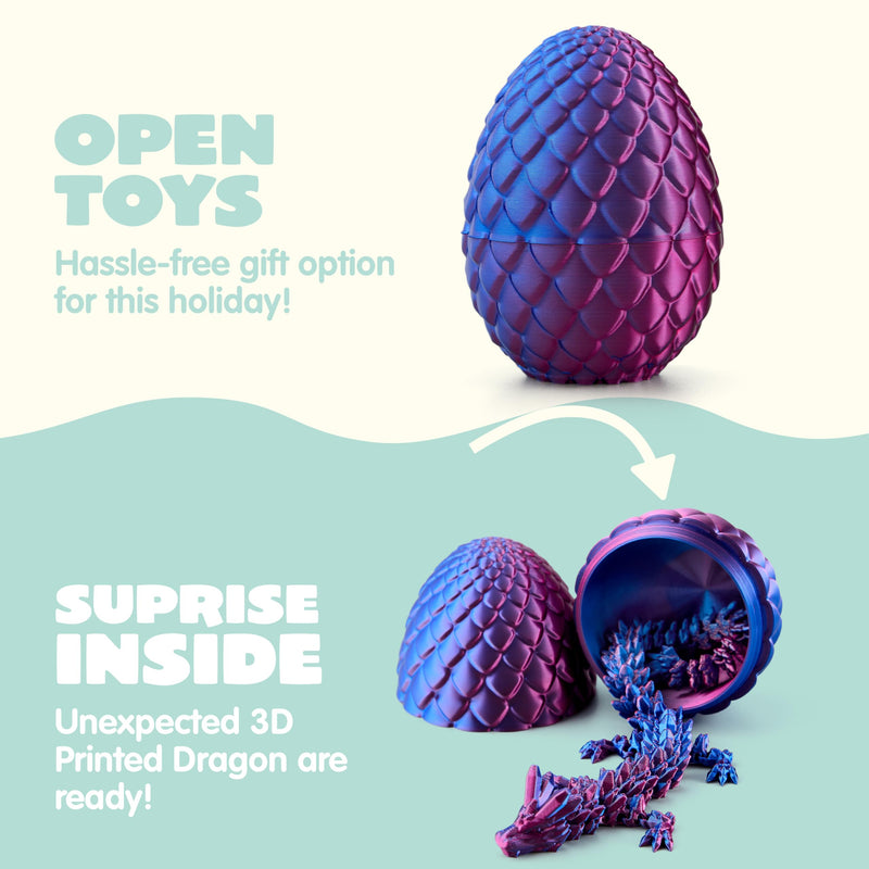 4 Pcs 3D Printed Dragon Eggs with Laser Dragon, Cool Articulated Toys for Kids