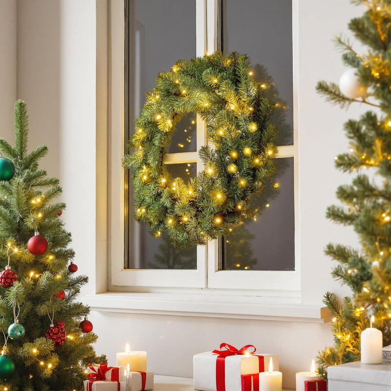 24'' Pre-Lit Christmas Wreath with Warm Lights