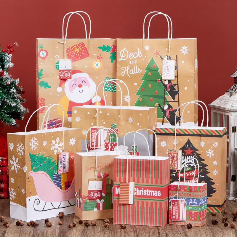 24 PCS Christmas Kraft Bag Assorted Sizes Xmas Gift Paper Bags