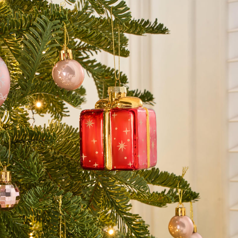 Christmas Small Gift Box Glass Ornament