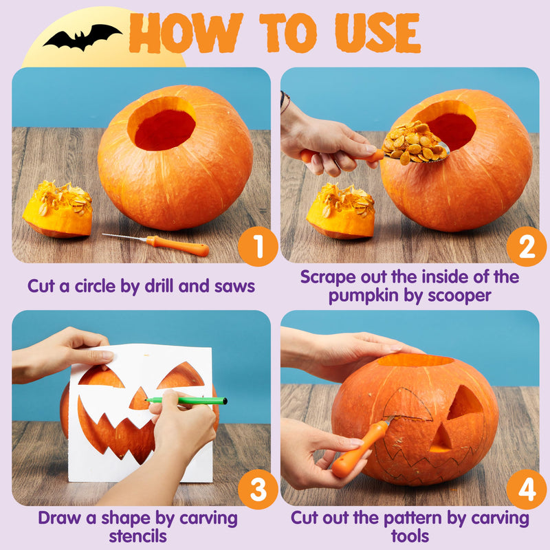12 Pcs Halloween Pumpkin Carving Kit, Professional Carving Set with Handbag