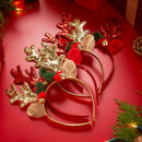 2 Pcs Golden & Red Reindeer Headbands with Glitters