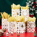 12 PCS Christmas Foil Gold Gift Bags with Tissue Papers and Name Card Tags