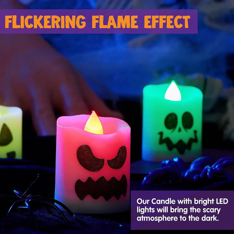 6Pcs 1.5in*2in LED Color Changing Halloween Flameless Candles with Remote Timer