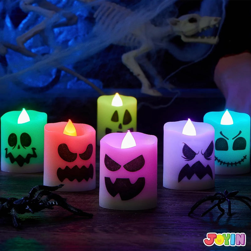 6Pcs 1.5in*2in LED Color Changing Halloween Flameless Candles with Remote Timer