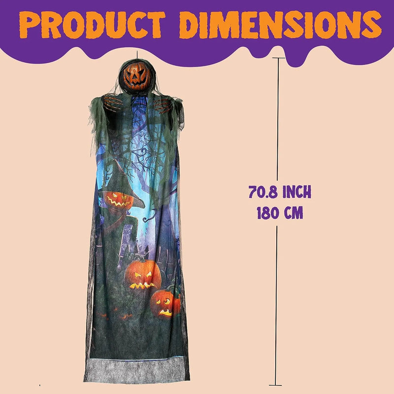 70.8in Halloween Light-up Hanging Pumpkin Scarecrow Ghost