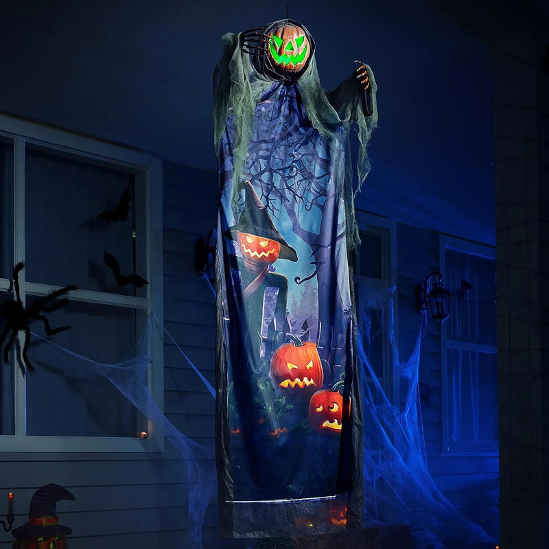 70.8in Halloween Light-up Hanging Pumpkin Scarecrow Ghost