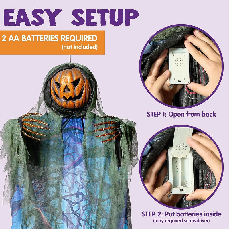 70.8in Halloween Light-up Hanging Pumpkin Scarecrow Ghost