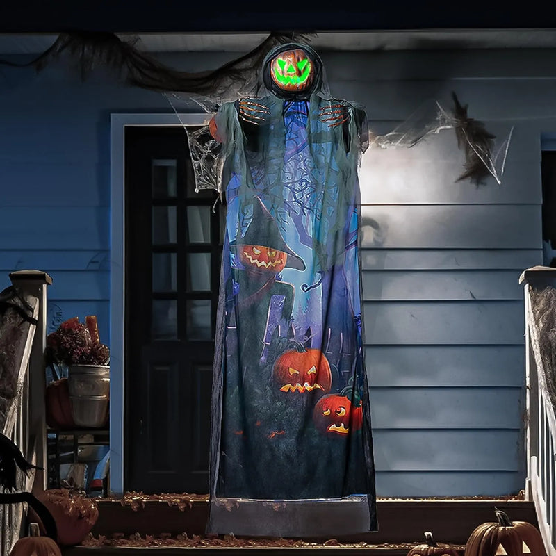 70.8in Halloween Light-up Hanging Pumpkin Scarecrow Ghost