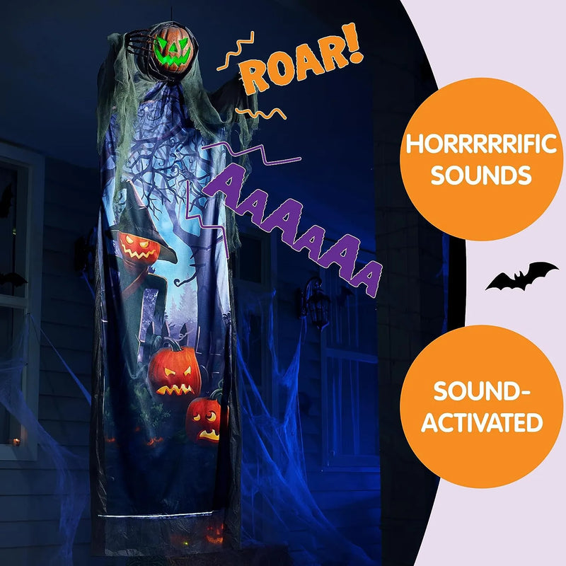 70.8in Halloween Light-up Hanging Pumpkin Scarecrow Ghost
