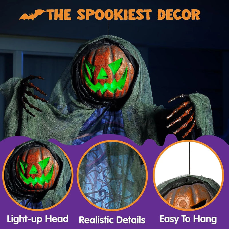 70.8in Halloween Light-up Hanging Pumpkin Scarecrow Ghost