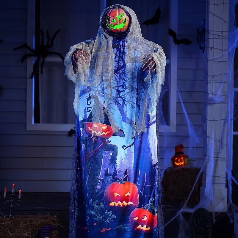 70.8in Halloween Light-up Hanging Pumpkin Scarecrow Ghost