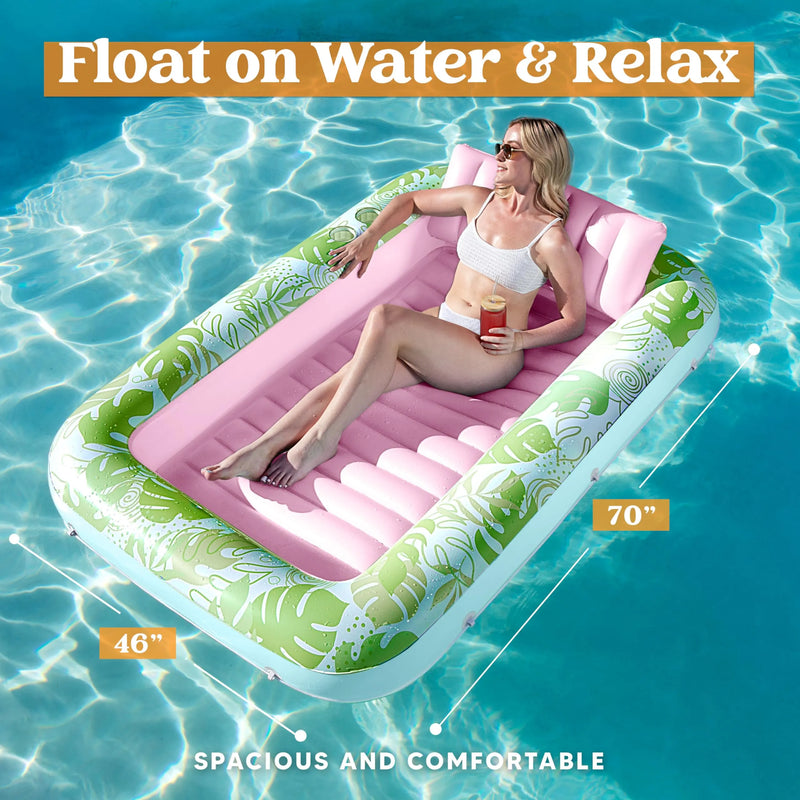70in x 46in Cyan Pink Large Suntan Tub Pool Floats Sun Tan Tub