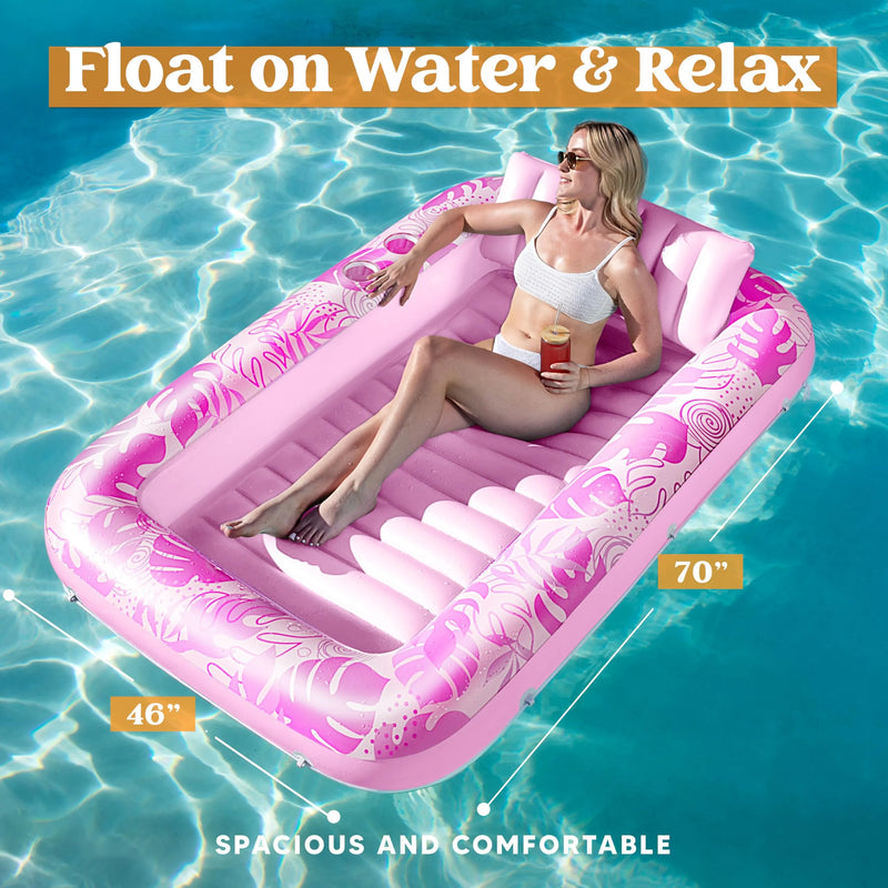 70in x 46in Large Blushing Pink Suntan Tub Pool Floats Sun Tan Tub