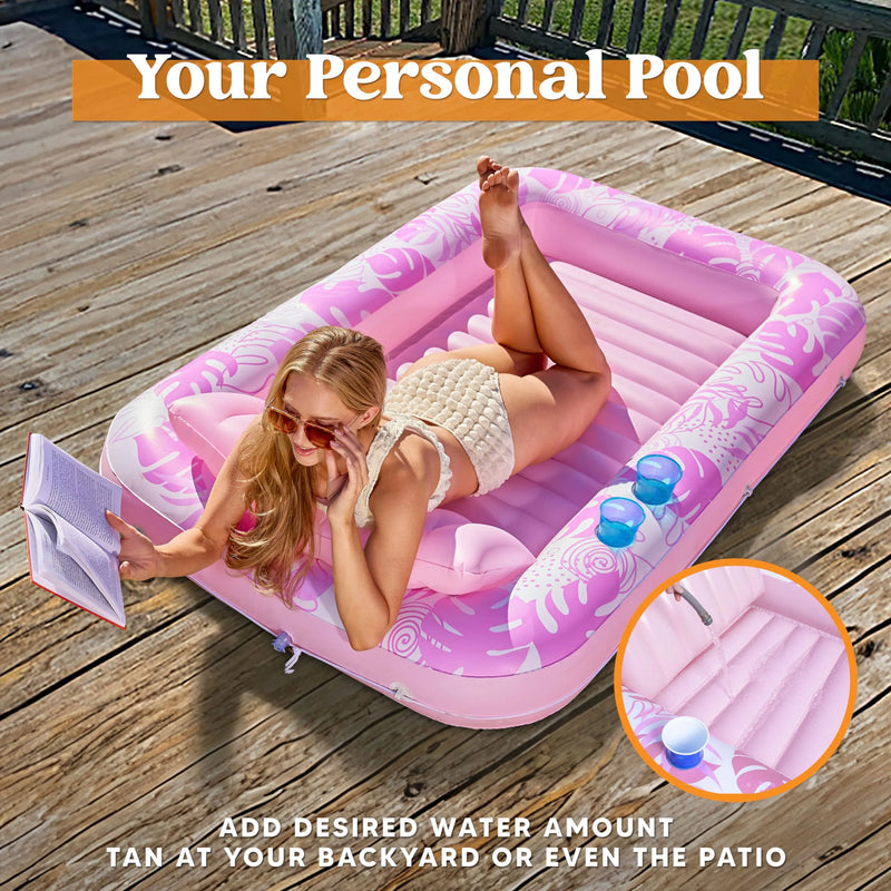 70in x 46in Large Blushing Pink Suntan Tub Pool Floats Sun Tan Tub