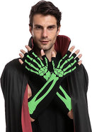 Halloween Fingerless Skeleton Glow in the Dark Gloves, 3 Pairs