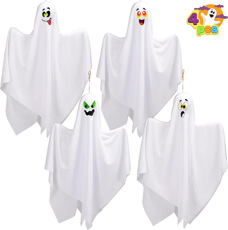 27.5in Hanging Ghosts with Colored Face, 4 Pack