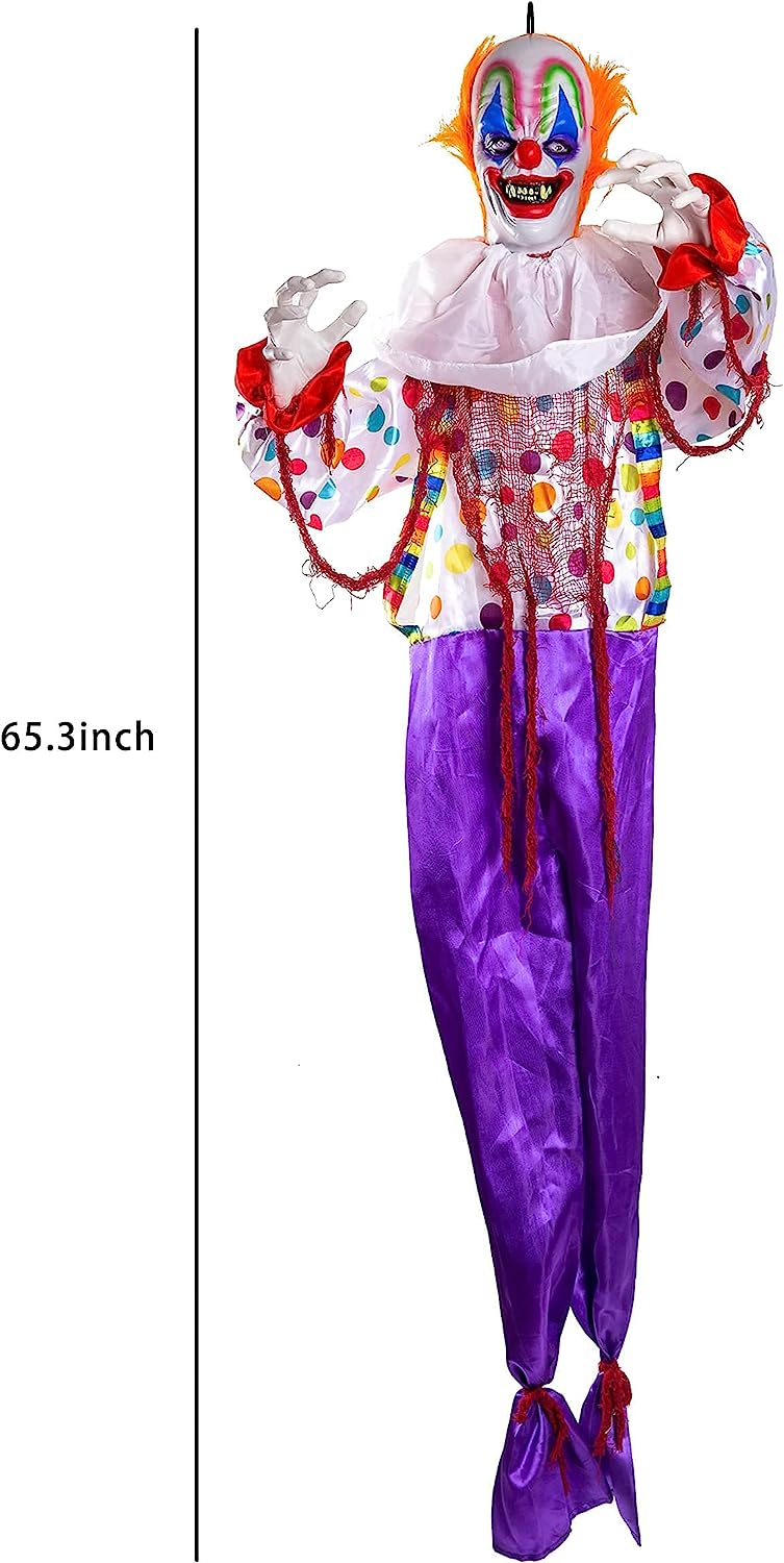 68in Neon Face Hanging Clown Decoration
