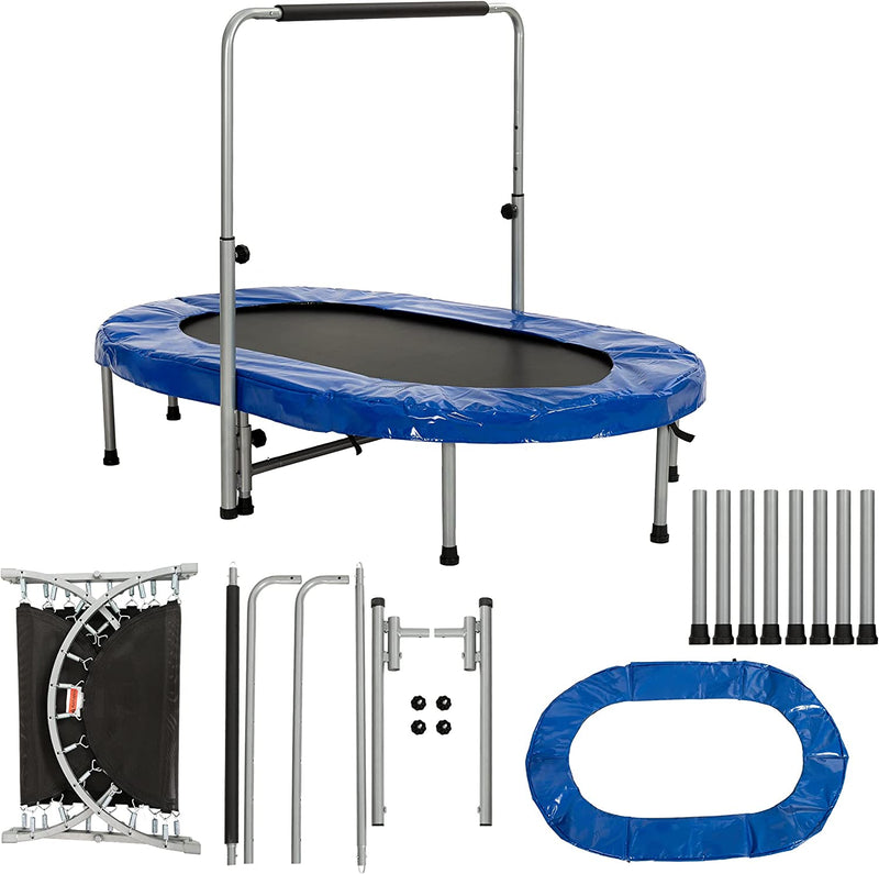 Oval Foldable Double Trampoline with Handrail