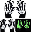 Glow in the Dark Short Skull Gloves,3 Pairs