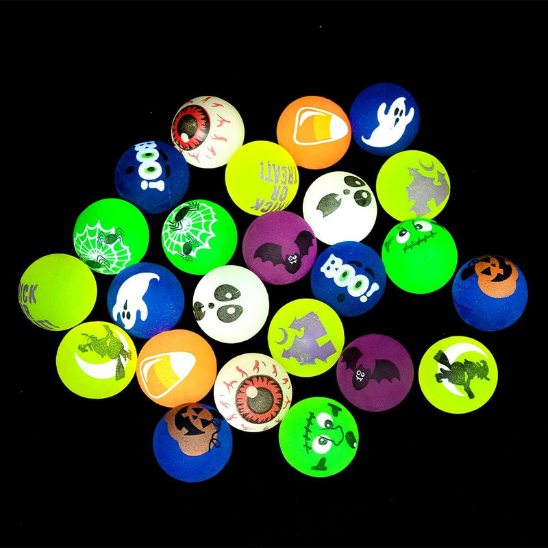 Halloween Glow-in-the-Dark Bouncy Balls with 12 Varied Designs, 72 Pcs
