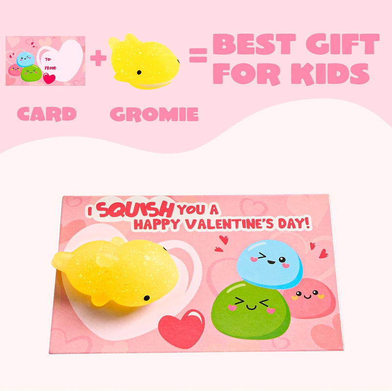 36 Packs Glitter Mochi Toys with Glitter Valentine’s Day Gift Cards